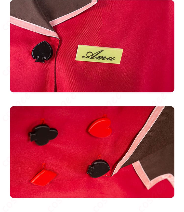 前胸装飾とボタンの細部画像 - しゅごキャラ! 日奈森あむのコスプレ衣装の前胸部分。ボタンや装飾の細かいディテール。