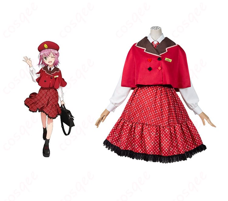 商品正面とキャラクターの組み合わせ画像 - しゅごキャラ! 日奈森あむのクラシカル駅員風コスプレ衣装。キャラクターと一緒に、細部まで忠実に再現されたデザイン。