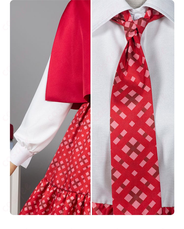 衣領装飾の細部画像 - 衣服の襟元のディテール、ボタンや装飾が忠実に再現されています。