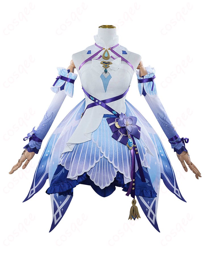 原神 ニィロウ コスプレ衣装 東風はこぶ花の吐息 正面図。鮮やかなデザインと細部まで再現された衣装、キャラクターの特長を強調。