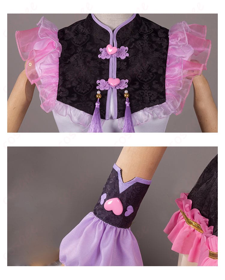 真中らぁら コスプレ衣装の細部、襟元と腕飾りのデザイン。繊細な刺繍と装飾が美しい。