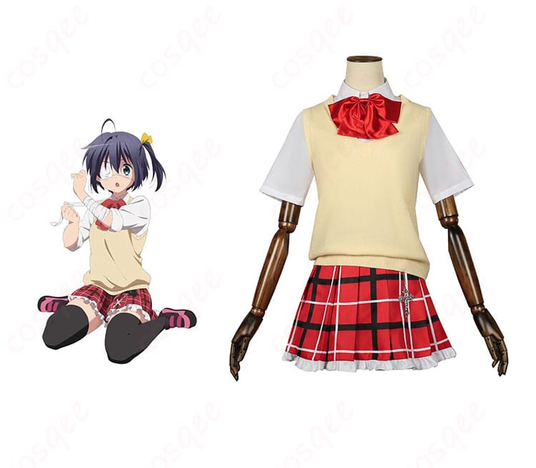 「中二病でも恋がしたい! 小鳥遊六花 夏服 コスプレ衣装」の正面とキャラクターの組み合わせを表現した画像。