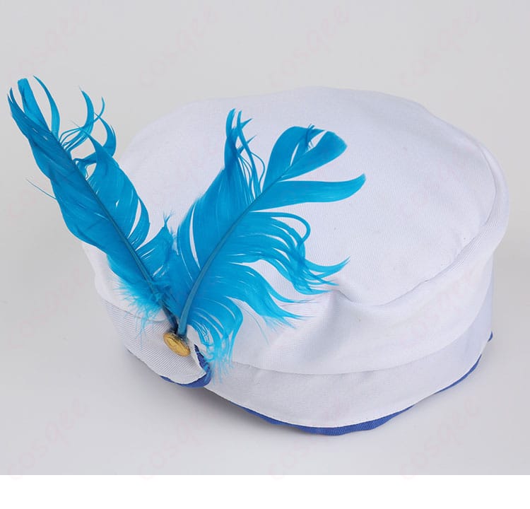 ネモのコスプレ衣装の帽子装飾細部。キャラクターらしい帽子のデザインが再現されています。