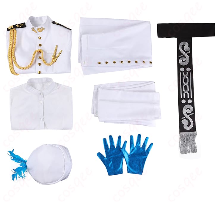 Fate/Grand Order Arcade ネモ コスプレ衣装のセット内容を示す画像。コート、シャツ、ズボン、オーバースカートなど、セット内容を確認できます。