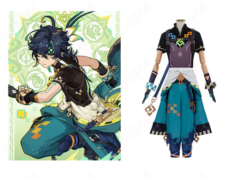 商品正面とキャラクター『キィニチ』のコスプレ衣装、リアルな再現【原神 コスプレ衣装】