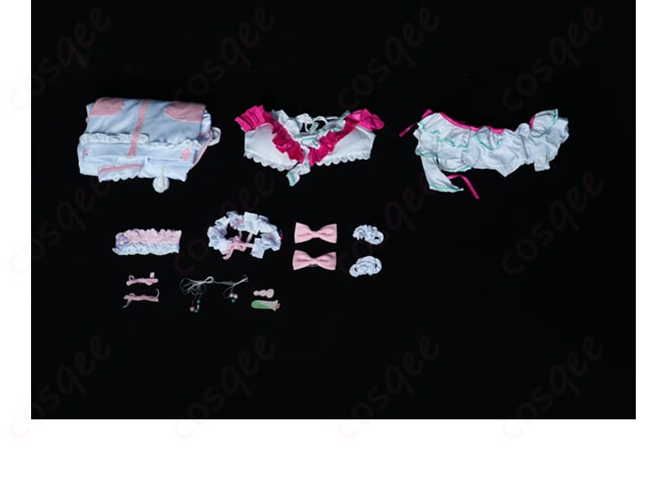 商品セット内容の全体像を紹介。パーカー、水着、アクセサリーなど。