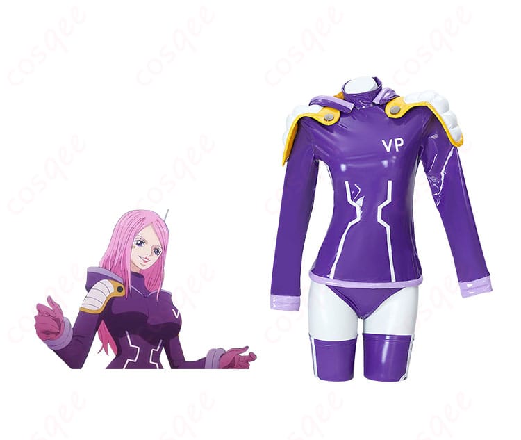 ジュエリー・ボニー コスプレ衣装『ONE PIECE』エッグヘッド編、キャラクターと商品の正面合わせ画像。魅力的なデザインをお楽しみください。