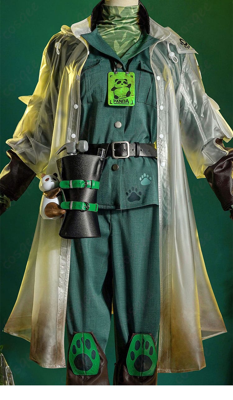 墓守コスプレ衣装の服装装飾の細部。刺繍やデザインの精緻さを表現。