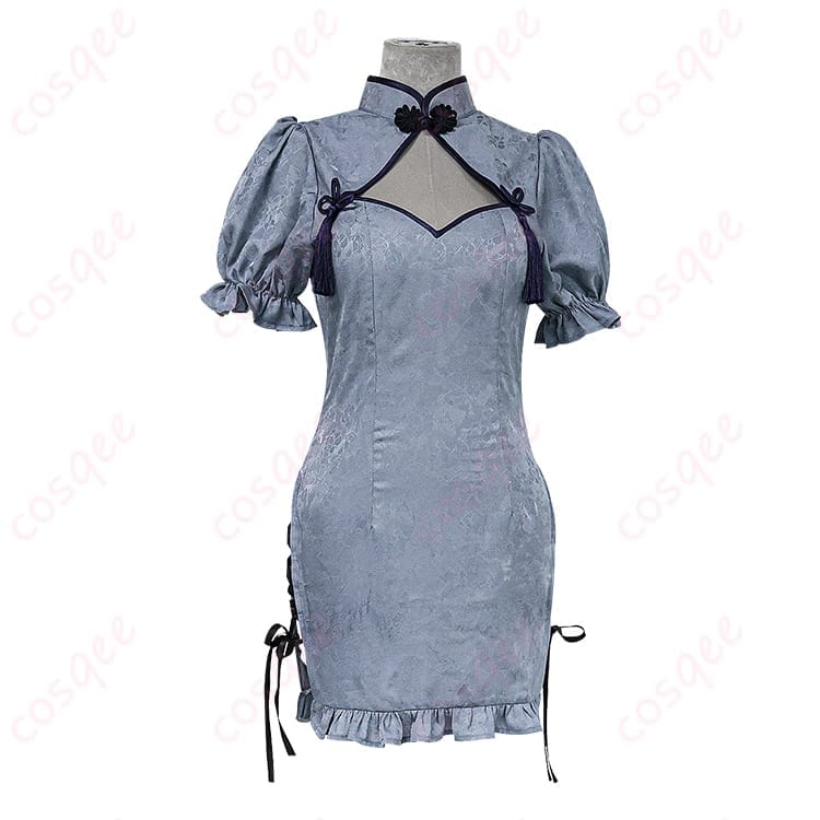 FAIRY TAIL ジュビア・ロクサー 青系チャイナ コスプレ｜髪飾り付きで写真映えも狙える一着 - 1枚目の画像