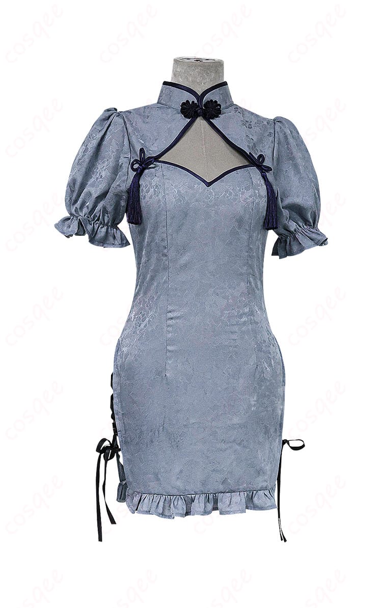 商品正面図、ジュビア・ロクサーのチャイナ服コスプレ衣装、華やかなデザイン