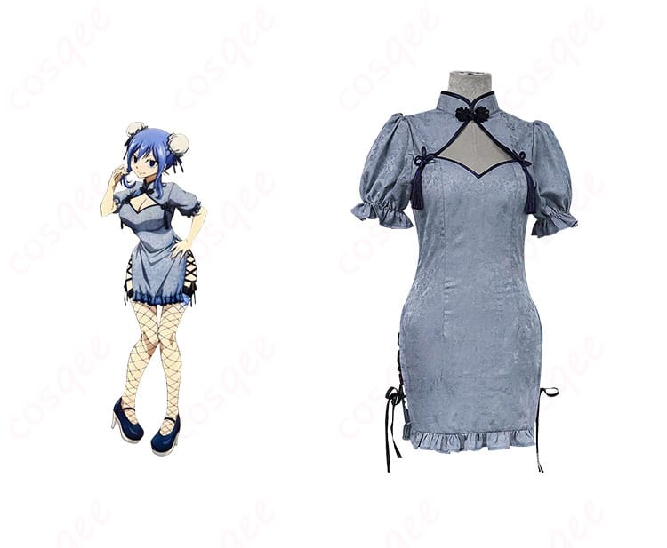 商品正面とジュビア・ロクサーのキャラクターを合わせたコスプレ衣装、FAIRY TAIL コスプレ衣装