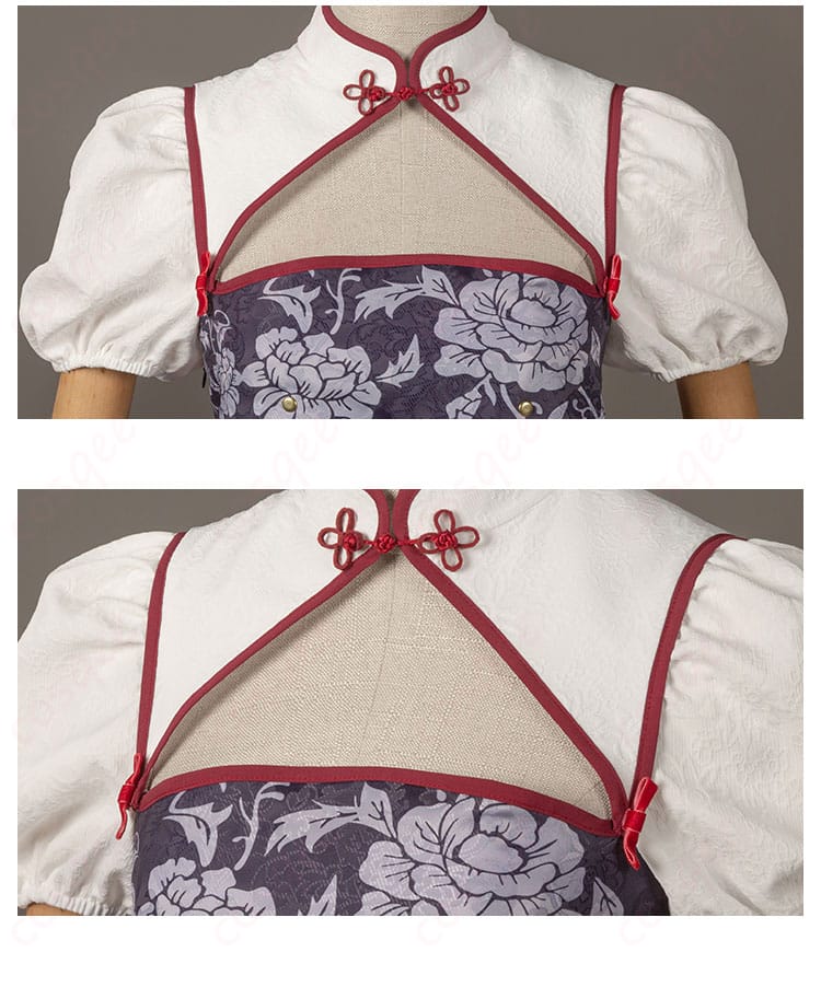 クルル・ツェペシ衣装の領口装飾の詳細。細かい刺繍と豪華なデザイン。