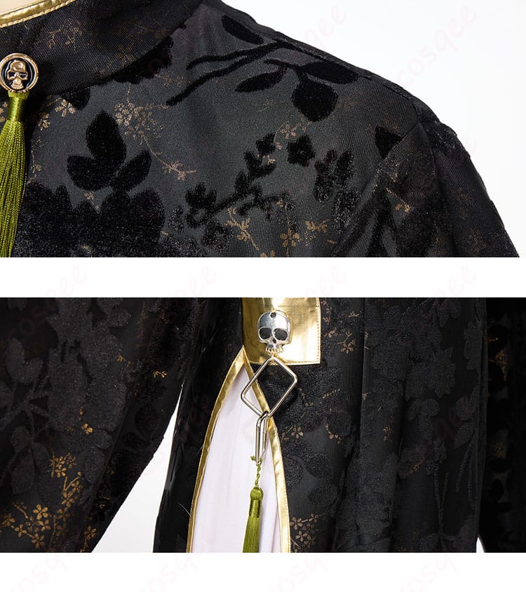 テスカトリポカ コスプレ衣装 肩とズボンの装飾。キャラクターの衣装をよりリアルに再現しています。