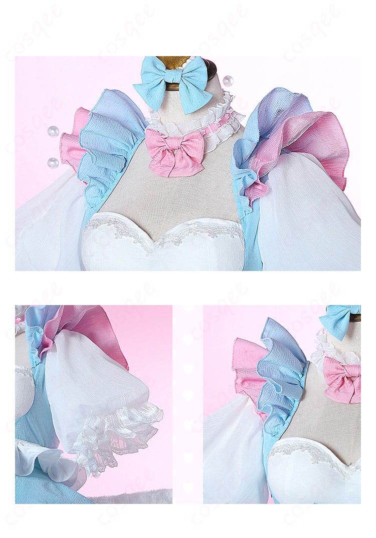 領口と肩袖の装飾細部。繊細な刺繍とデザインが特徴的なコスプレ衣装のディテール。