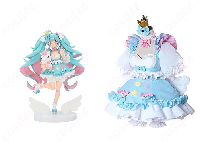 商品正面と初音ミクのキャラクター画像。夢かわプリンセスコスプレ衣装の詳細をご覧ください。