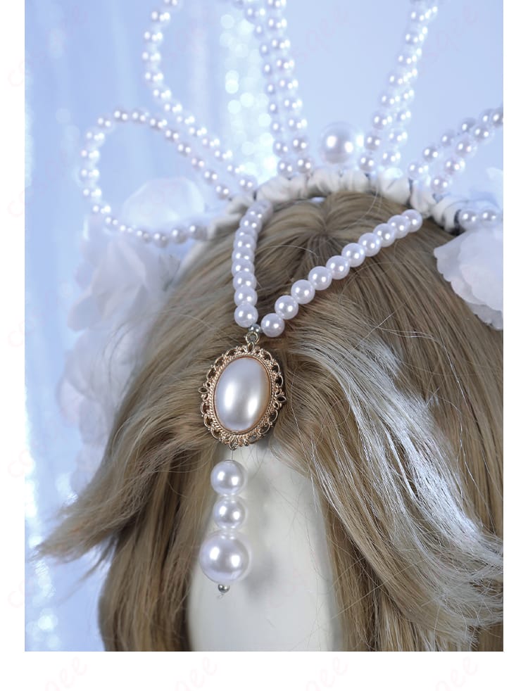 漁師(グレイス)コスプレ衣装のヘッドアクセサリーのビーズ装飾詳細。