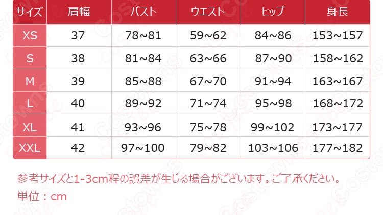 サイズと寸法の対応データ - 各サイズに対応した詳細情報