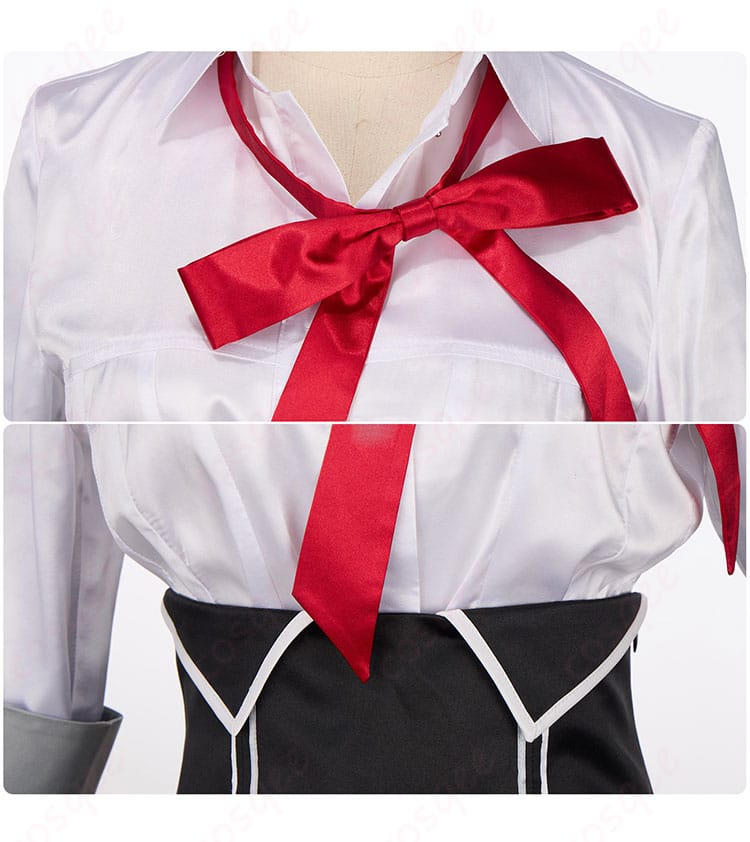 夜桜キララのコスプレ衣装のリボンと腰の装飾の詳細。高品質な仕上げと精巧なデザインが特徴です。