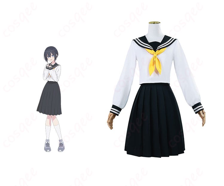 商品正面と乃愛(ノノア)キャラクターが組み合わさったコスプレ衣装の画像。忠実再現の制服で、クオリティの高さを確認できます。