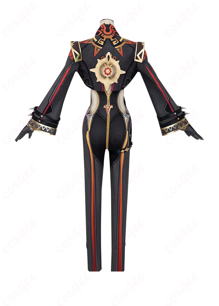 原神 マーヴィカ 炎神 コスプレ衣装の背面画像。衣装全体のバランスとディテールが際立っています。