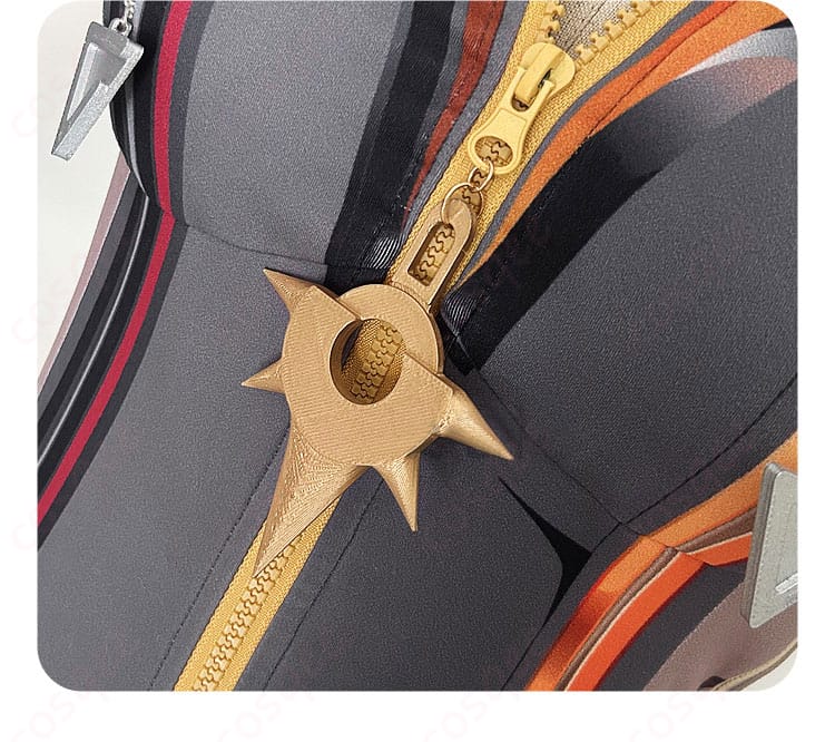 マーヴィカ 炎神 コスプレ衣装の衣链装飾の詳細画像。精緻な装飾が衣装のクオリティを引き立てています。