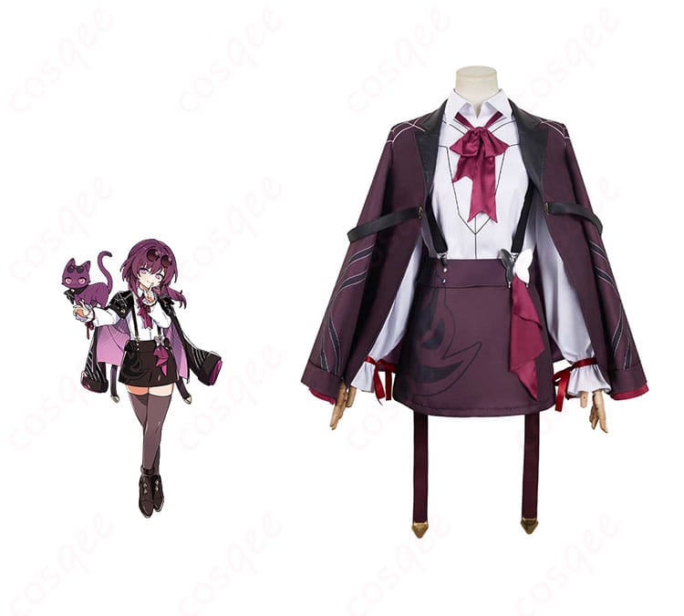 崩壊:スターレイル カフカ コスプレ衣装 ちびネコシリーズ 商品正面とキャラクターカフカのビジュアルイメージ。高再現度のコスプレ衣装で、スタイリッシュな印象を再現。