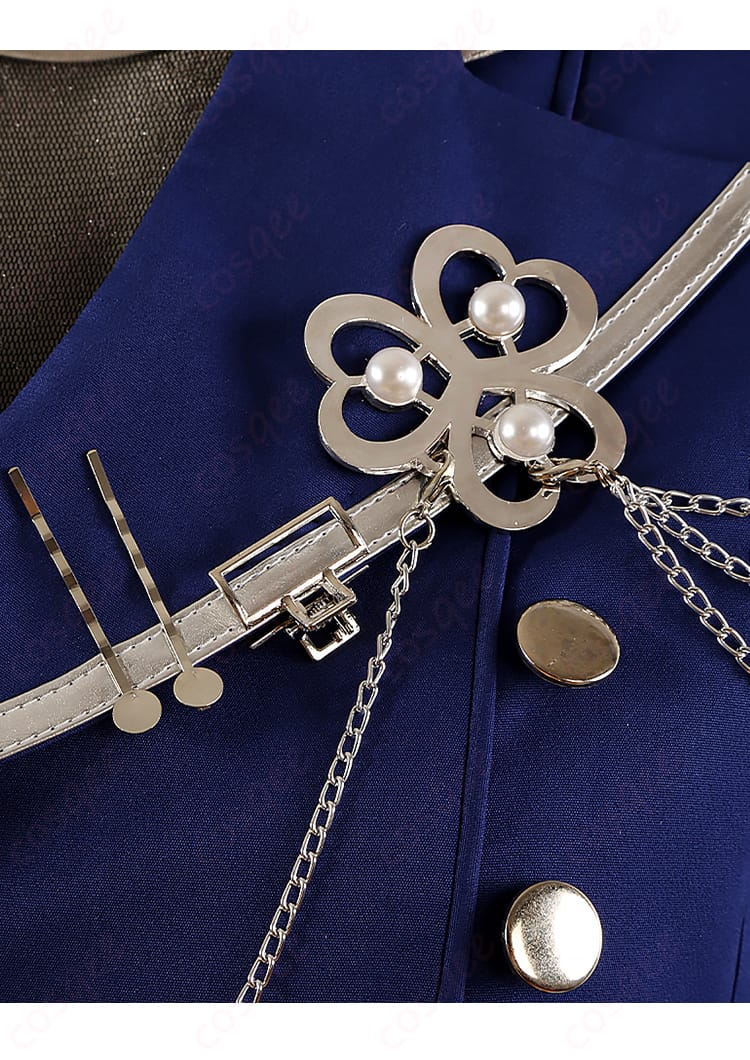 プロジェクトセカイ KAITO コスプレ衣装の衣領装飾の細部。細かな刺繍とデザインで、キャラクターの魅力を完璧に再現。