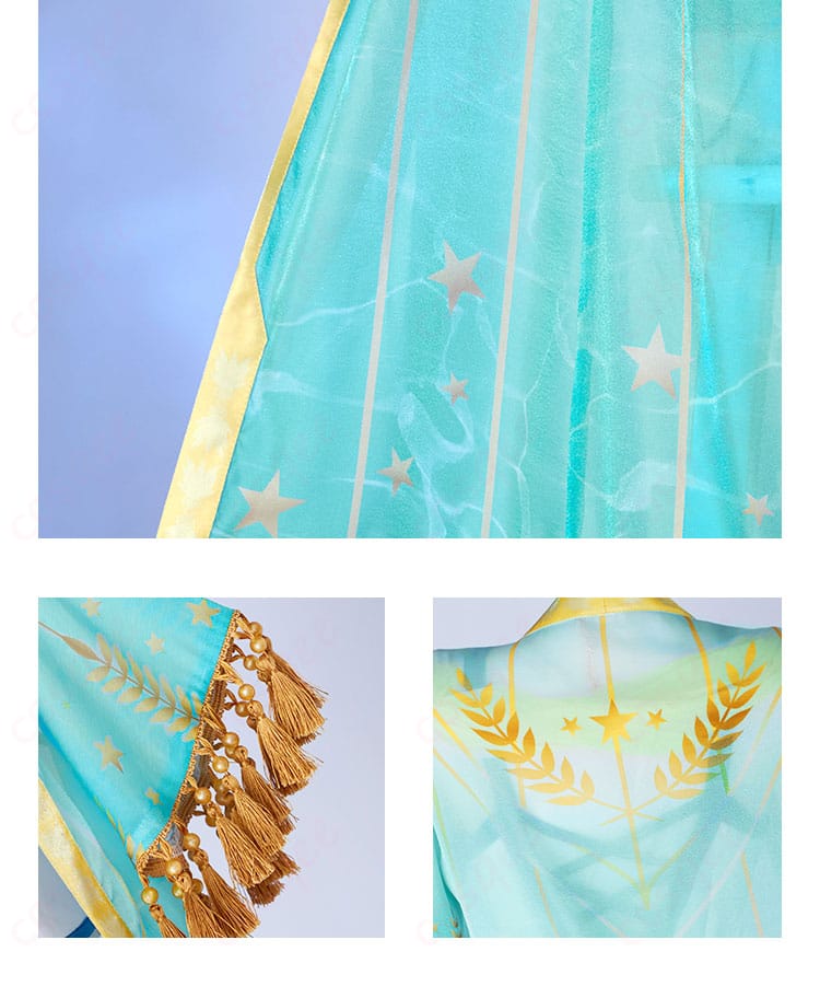 服装背面装飾の流蘇ディテール。衣装背面に施された流蘇の細かい装飾が見える画像です。