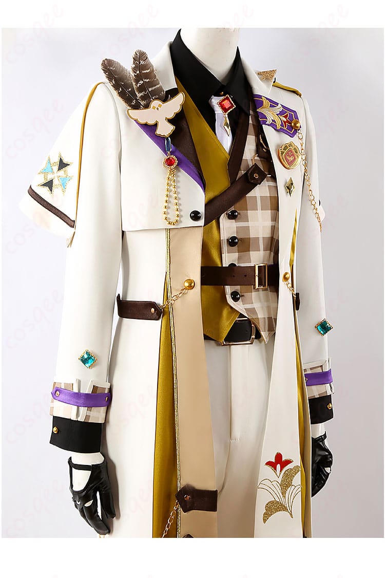 あんさんぶるスターズ!! 羽風薫 コスプレ衣装の装飾細部。精密な刺繍やバッジ、肩ベルトなどの装飾が美しく施されています。