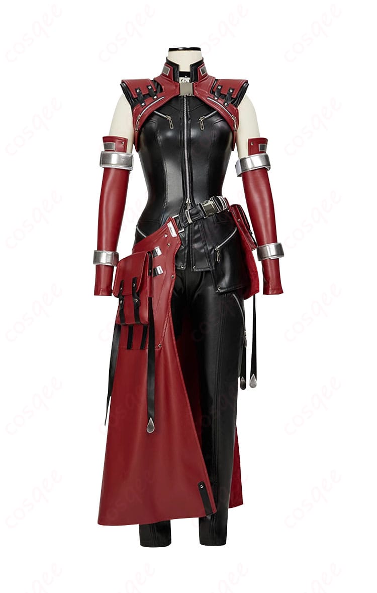 エアリス・ゲインズブール コスプレ衣装の正面ビュー、ファイナルファンタジーシリーズの特徴を再現。