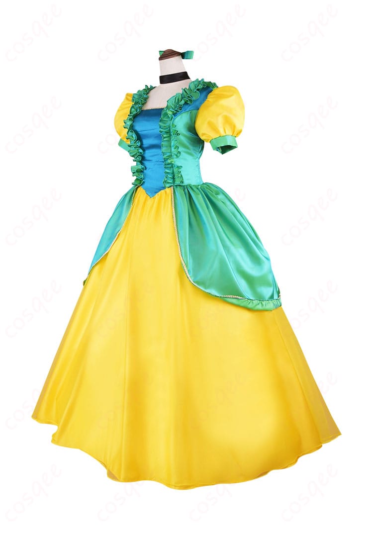 シンデレラ コスプレ衣装の側面。細部まで忠実に再現されたドリゼラ・トレメインの衣装。