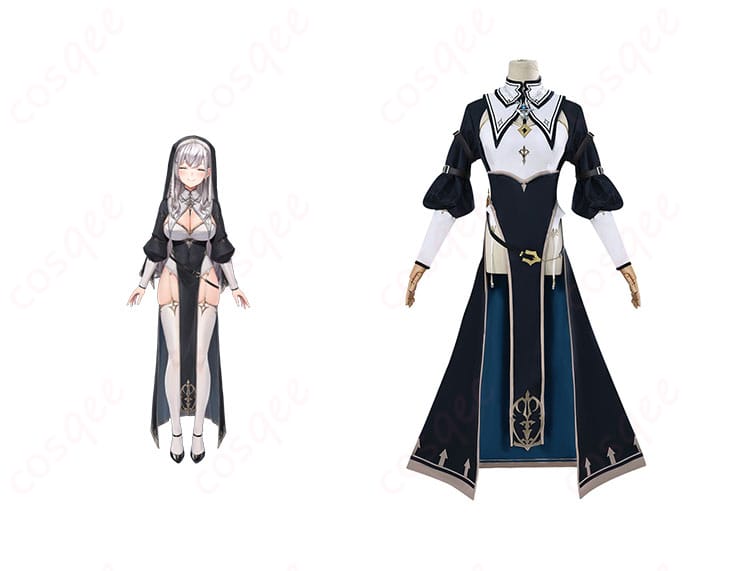白銀ノエルのコスプレ衣装とキャラクターの組み合わせ写真。シスター×黒騎士デザインの忠実再現【コスプレ衣装】