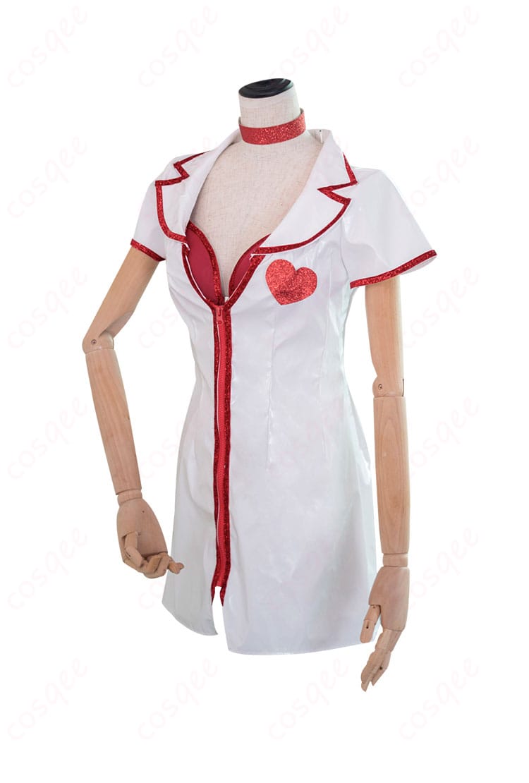 喜多川海夢ナースコスプレ衣装の服装装飾細部。細かい刺繍やデザインが忠実に再現されており、品質の高さが感じられます。