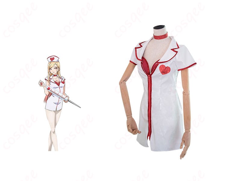 「その着せ替え人形は恋をする」喜多川海夢のナースコスプレ衣装の正面画像。リアルな衣装再現、明るい表情の海夢との組み合わせで、コスプレの魅力を引き立てます。