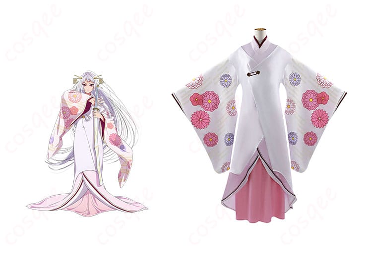 【推しの子】黒川あかね 鞘姫 ver. コスプレ衣装 商品正面とキャラクター黒川あかねの画像。忠実再現のデザインで、リアルなコスプレ衣装。