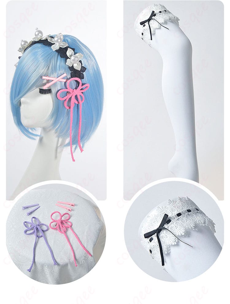 Re:ゼロ レム・ラム コスプレ衣装 メイド服 セットアクセサリー図 - 完全セット内容を展示