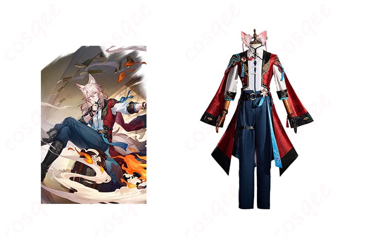 商品正面とキャラクターの組み合わせ画像 - スターレイル 椒丘 コスプレ衣装の正面ビュー、キャラクターとの一体感を表現。