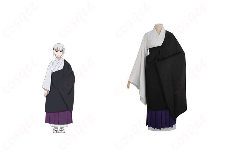 商品正面とキャラクターの合わせた画像 - 裏梅 コスプレ衣装の全体像、キャラクターとの結びつきを強調