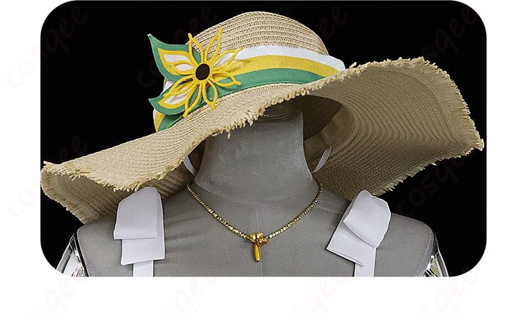 白石杏コスプレ衣装の帽子部分の装飾。美しいリボンとアクセサリーが施され、華やかさを引き立てています。