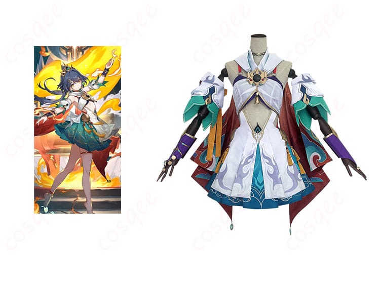 スターレイル 雲璃 コスプレ衣装の正面とキャラクターが一緒に写った画像。高精度な再現を感じられます。