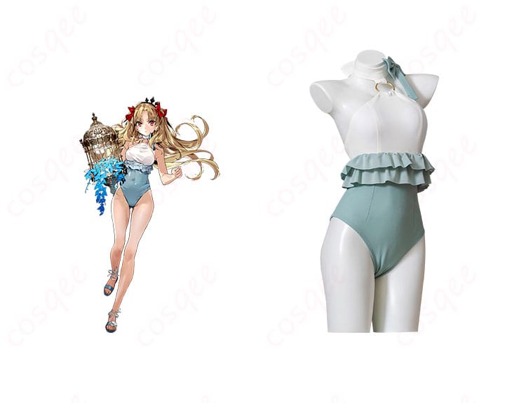 エレシュキガル 9周年水着コスプレ衣装 正面とキャラクターとの組み合わせ画像。FGOコスプレ衣装の詳細が見える。