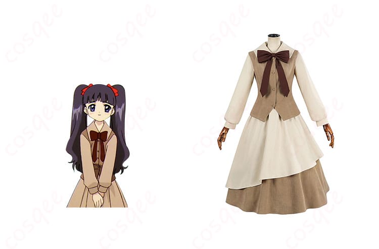 商品正面とキャラクター人物を組み合わせたコスプレ衣装の画像。カードキャプターさくら 大道寺知世の秋冬私服を忠実に再現。