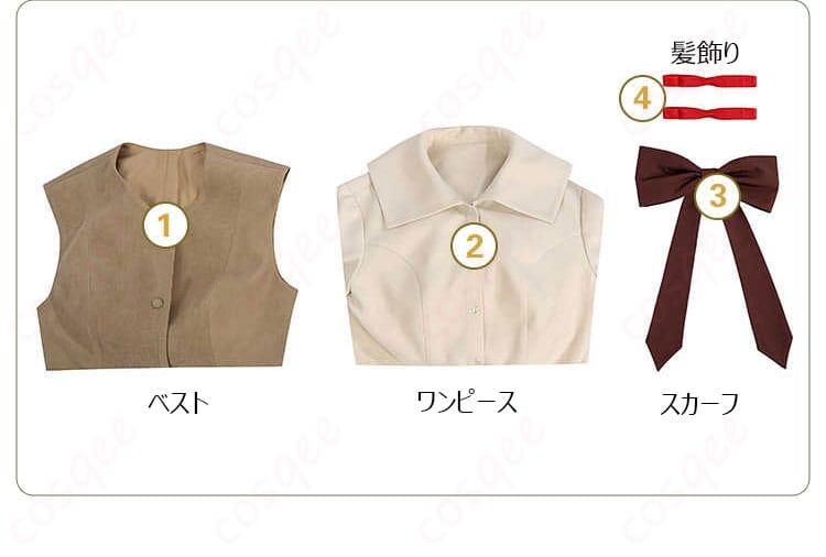 セット内容を展示した画像。カードキャプターさくら 大道寺知世のコスプレ衣装一式を確認。