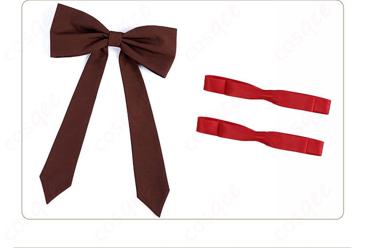 蝴蝶結びとヘアアクセサリー装飾の細部画像。蝶結びとヘアアクセサリーが秋冬私服コスプレ衣装に華を添える。