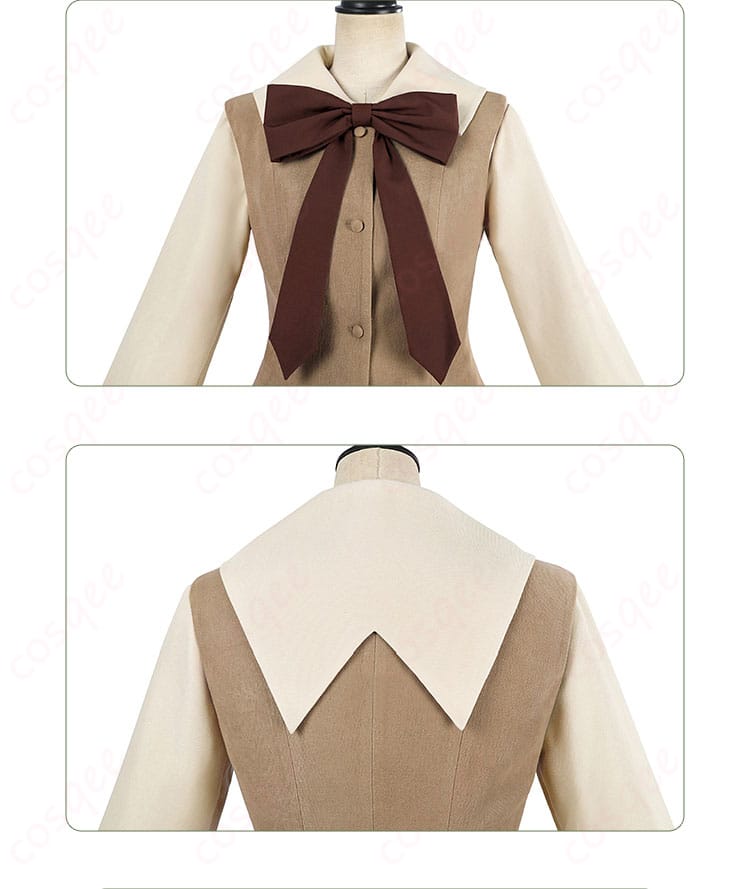 蝶結びと披肩装飾の細部画像。カードキャプターさくら 大道寺知世の特徴的な装飾が再現されたコスプレ衣装。