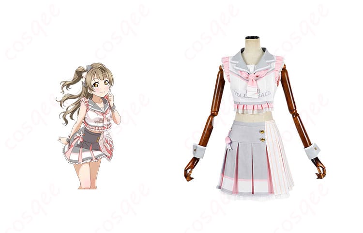ラブライブ!南ことり チアガールコスプレ衣装の正面とキャラクターを合わせた画像