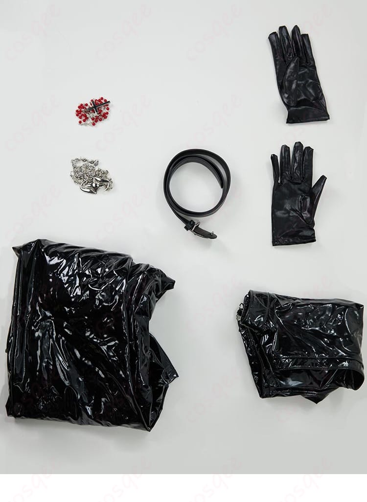 デスノート メロ コスプレ衣装のセット内容を示す画像。トップス、ズボン、アクセサリーなどの詳細が確認できます。