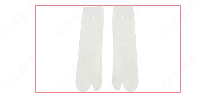 靴下のディテール、甘露寺蜜璃のコスプレ衣装。履き心地が良く、細部にまで配慮されたデザイン。