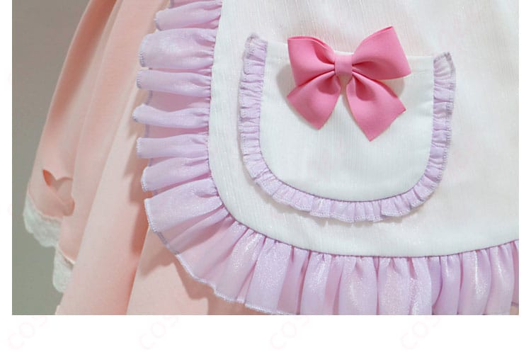 ラム コスプレ衣装のエプロンの小袋装飾細部。実用的で可愛らしいデザイン。