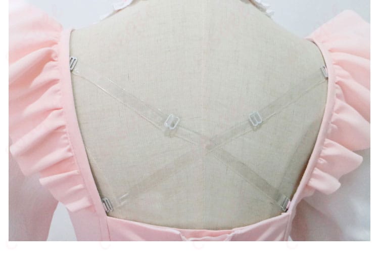 ラム コスプレ衣装の上衣背面肩帯装飾細部。精巧な作りが特徴です。